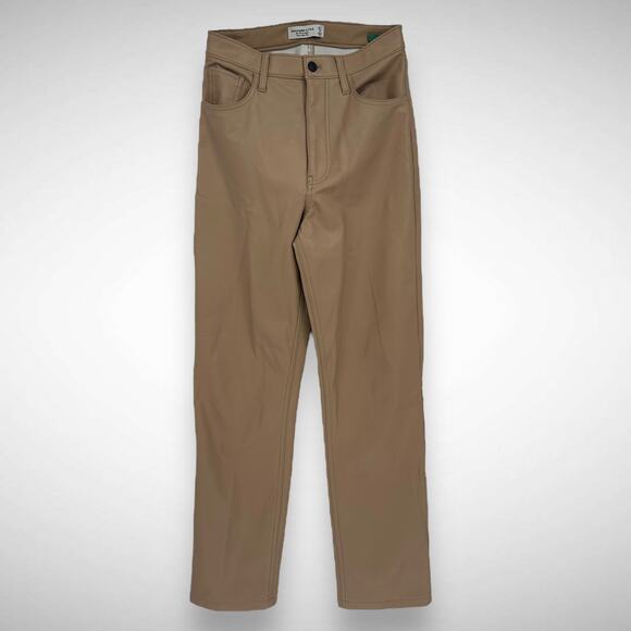 Abercrombie & Fitch Women's 4 90s Straight Ultra High Rise Faux Leather Pant Tan - Picture 2 of 12